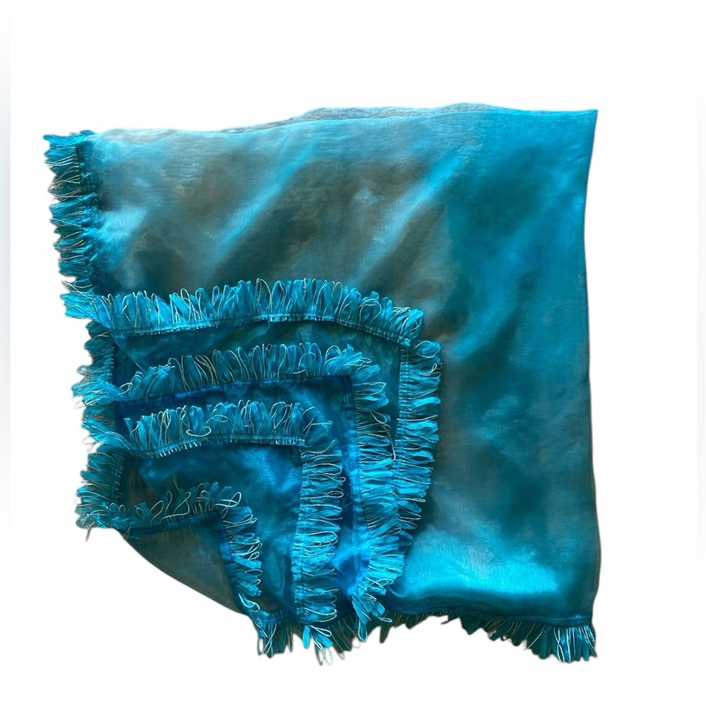 Turquoise Square Fringe Sheer Tree Skirt  Beach Theme Tree Great Condition!